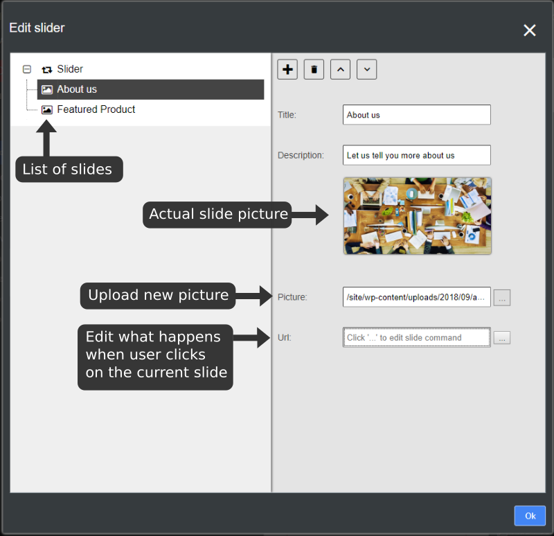 Clicking the edit button in the Slides property on inspector panel