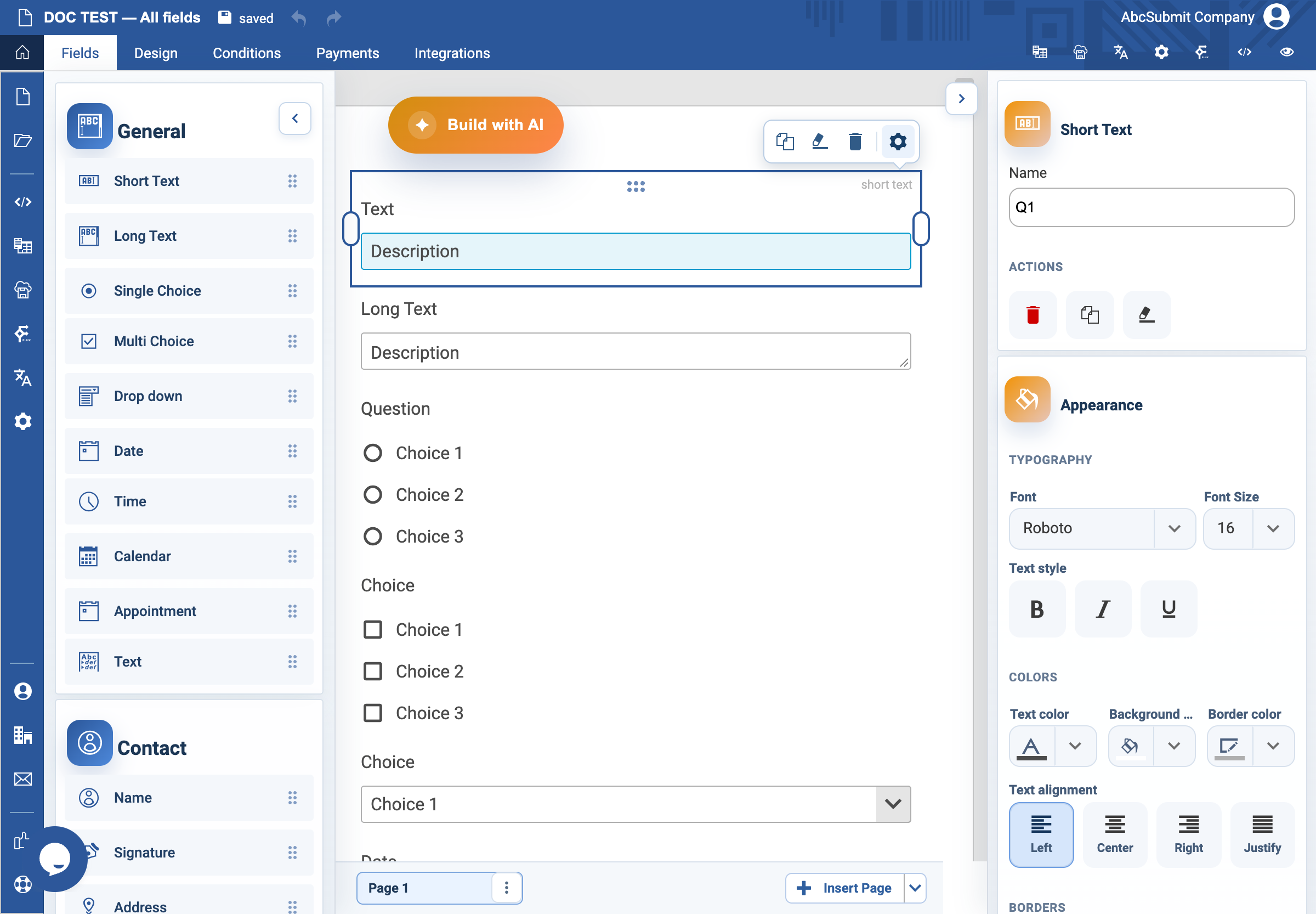 Short Text v2 settings drawer.